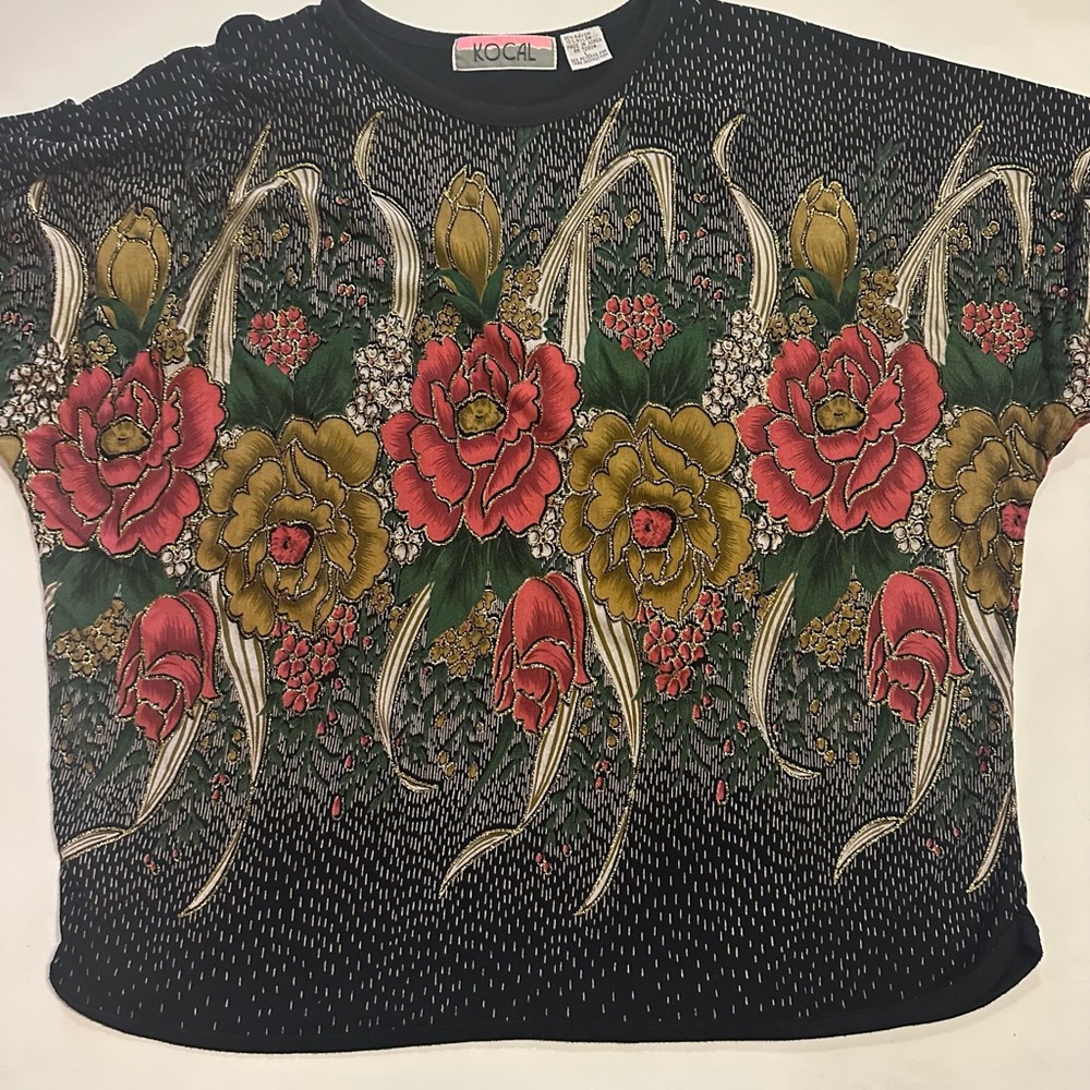 Vintage KOCAL Womens Oversized Paisley Floral Top Size Large Multicolor Pullover